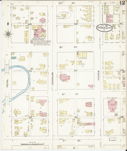 Sanborn Fire Insurance Map from Sioux City, Woodbury County, Iowa (1886), Sheet #0012 - Historic Sanborn Fire Insurance Map Print, vintage old map wall art