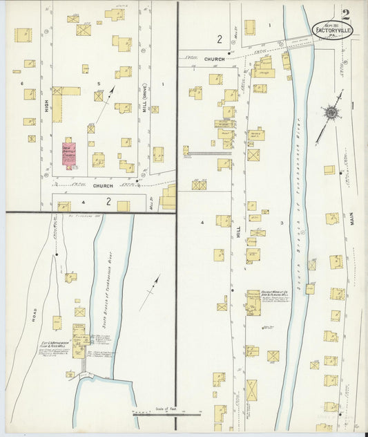 Sanborn Fire Insurance Map from Factoryville, Wyoming County, Pennsylvania (1911), Sheet #0002 - Historic Sanborn Fire Insurance Map Print, vintage old map wall art, antique decor, genealogy gift, Pennsylvania Pennsylvania map