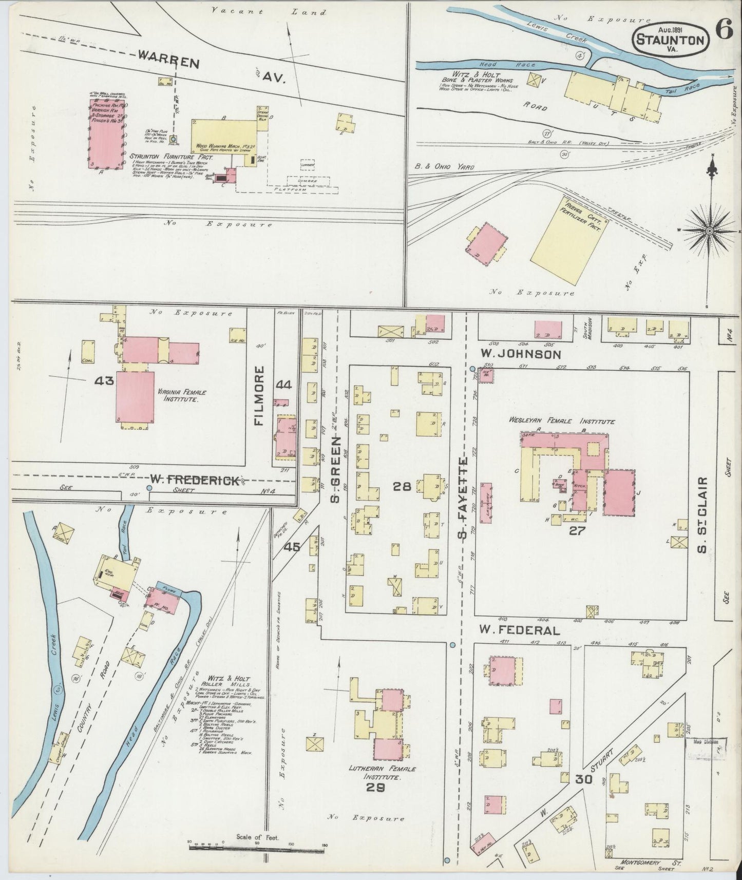 Sanborn Fire Insurance Map from Staunton, Independent Cities, Virginia (1891), Sheet #0006 - Complete Map Set gallery image, historic Sanborn map, vintage wall art, Virginia Virginia