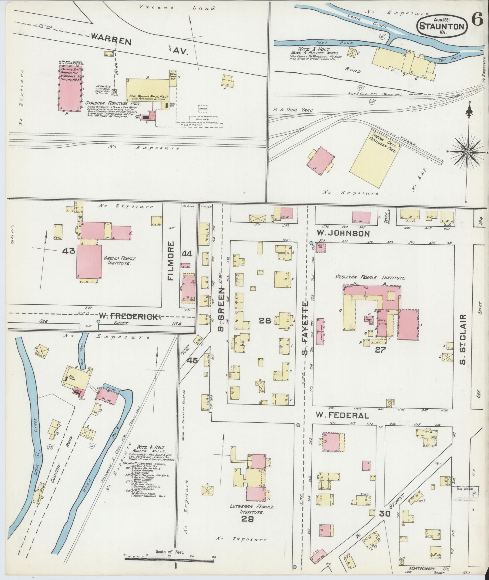 Sanborn Fire Insurance Map from Staunton, Independent Cities, Virginia (1891), Sheet #0006 - Complete Map Set gallery image, historic Sanborn map, vintage wall art, Virginia Virginia