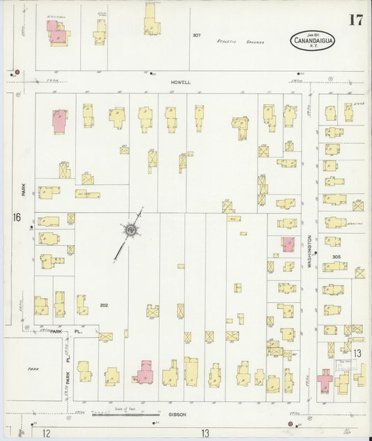 Sanborn Fire Insurance Map from Canandaigua, Ontario County, New York (1911), Sheet #0017 - Historic Sanborn Fire Insurance Map Print, vintage old map wall art, antique decor, genealogy gift, New York New York map