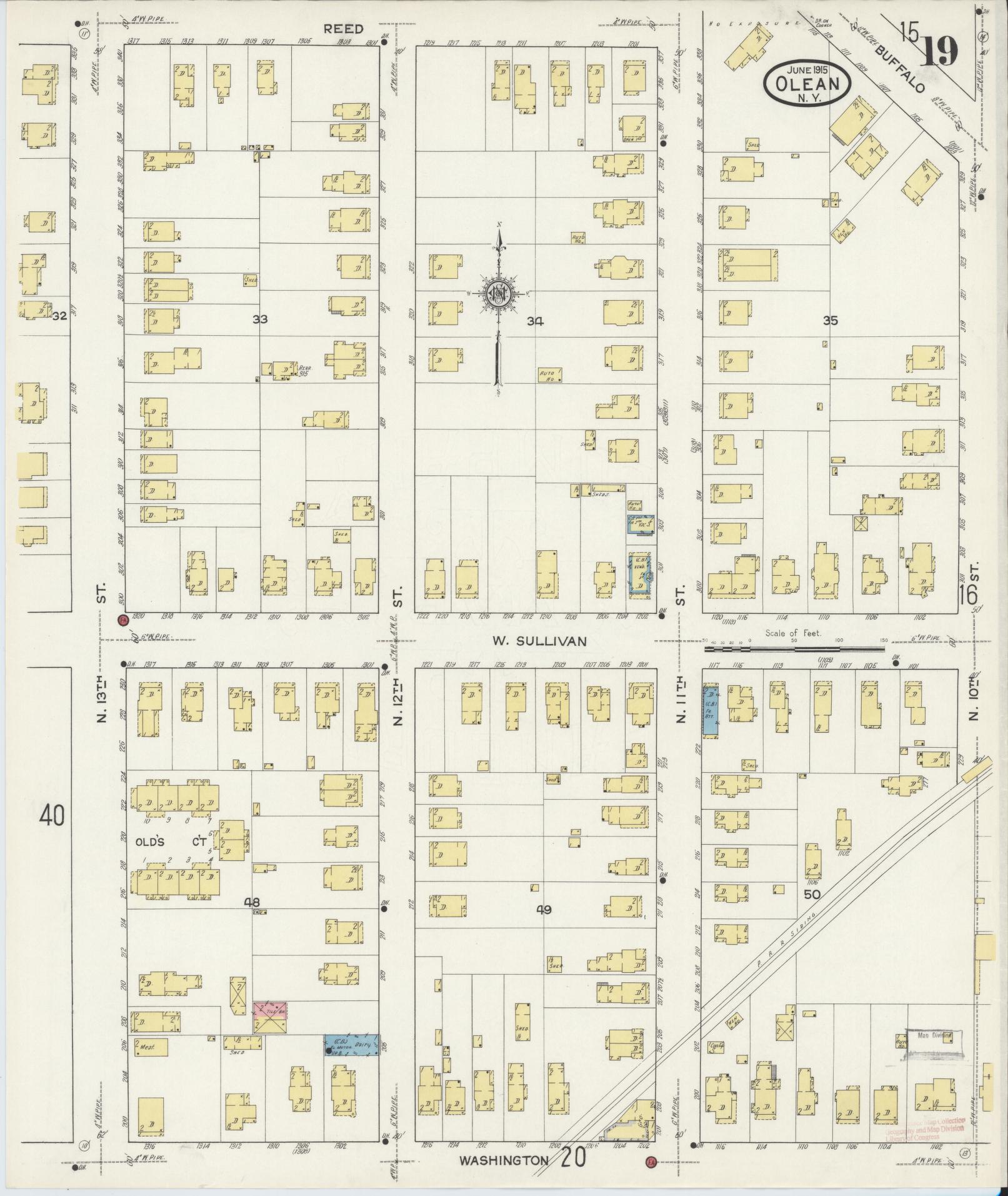 Sanborn Fire Insurance Map from Olean, Cattaraugus County, New York (1915), Sheet #0019 - Complete Map Set gallery image, historic Sanborn map, vintage wall art, New York New York