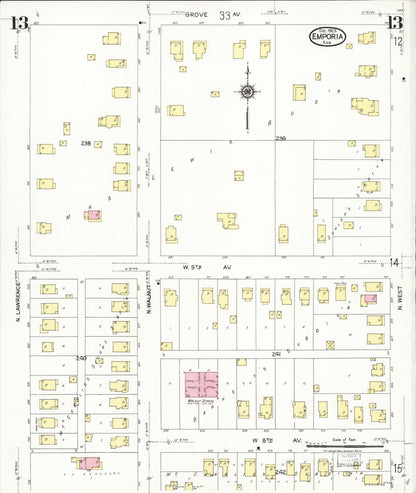 Sanborn Fire Insurance Map from Emporia, Lyon County, Kansas (1923), Sheet #0013 - Complete Map Set gallery image, historic Sanborn map, vintage wall art, Kansas Kansas