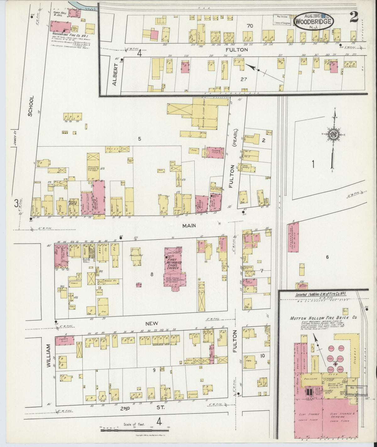 Sanborn Fire Insurance Map from Woodbridge, Middlesex County, New Jersey (1916), Sheet #0002 - Historic Sanborn Fire Insurance Map Print, vintage old map wall art, antique decor, genealogy gift, New Jersey New Jersey map