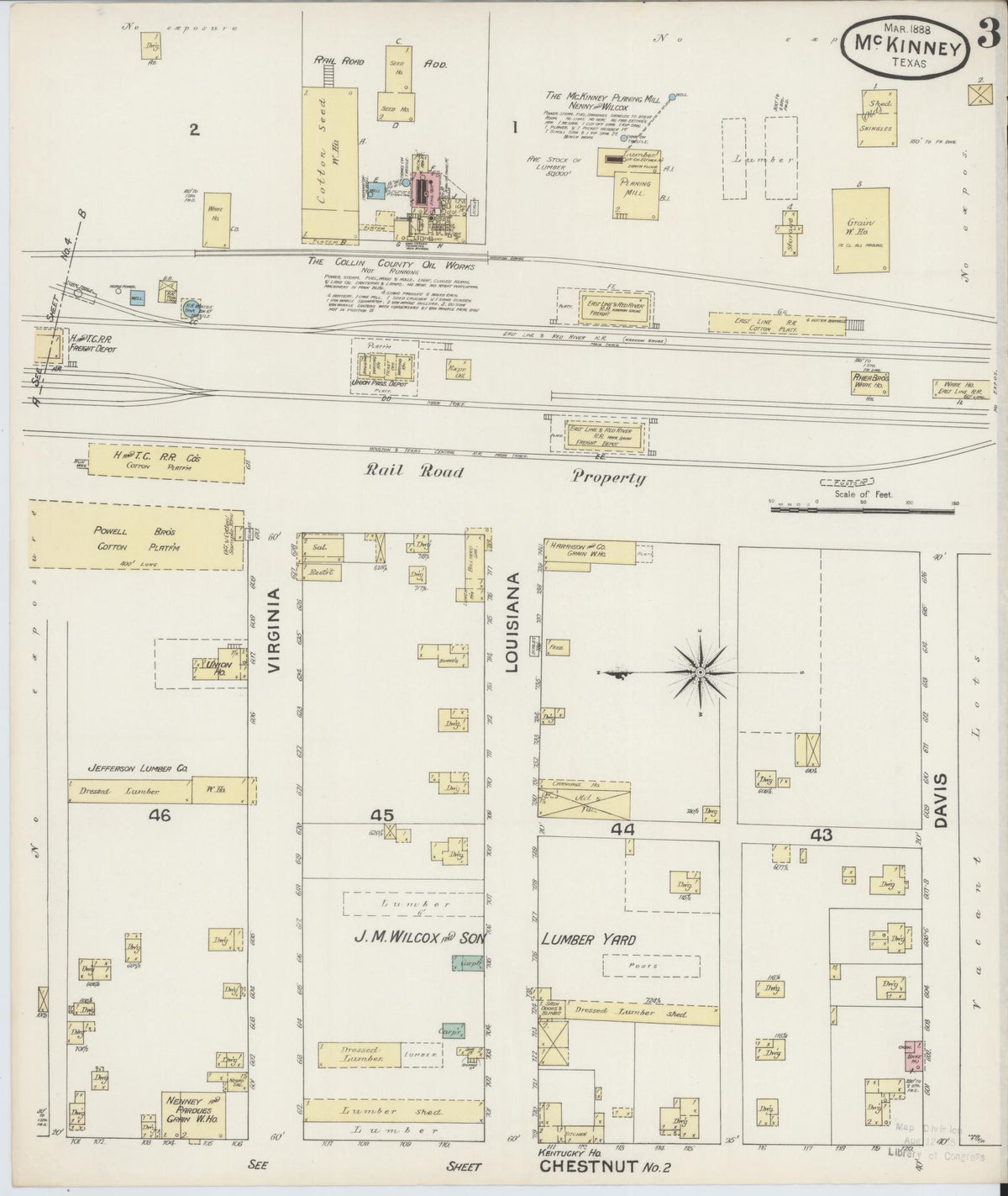 Sanborn Fire Insurance Map from McKinney, Collin County, Texas (1888), Sheet #0003 - Complete Map Set gallery image, historic Sanborn map, vintage wall art, Texas Texas