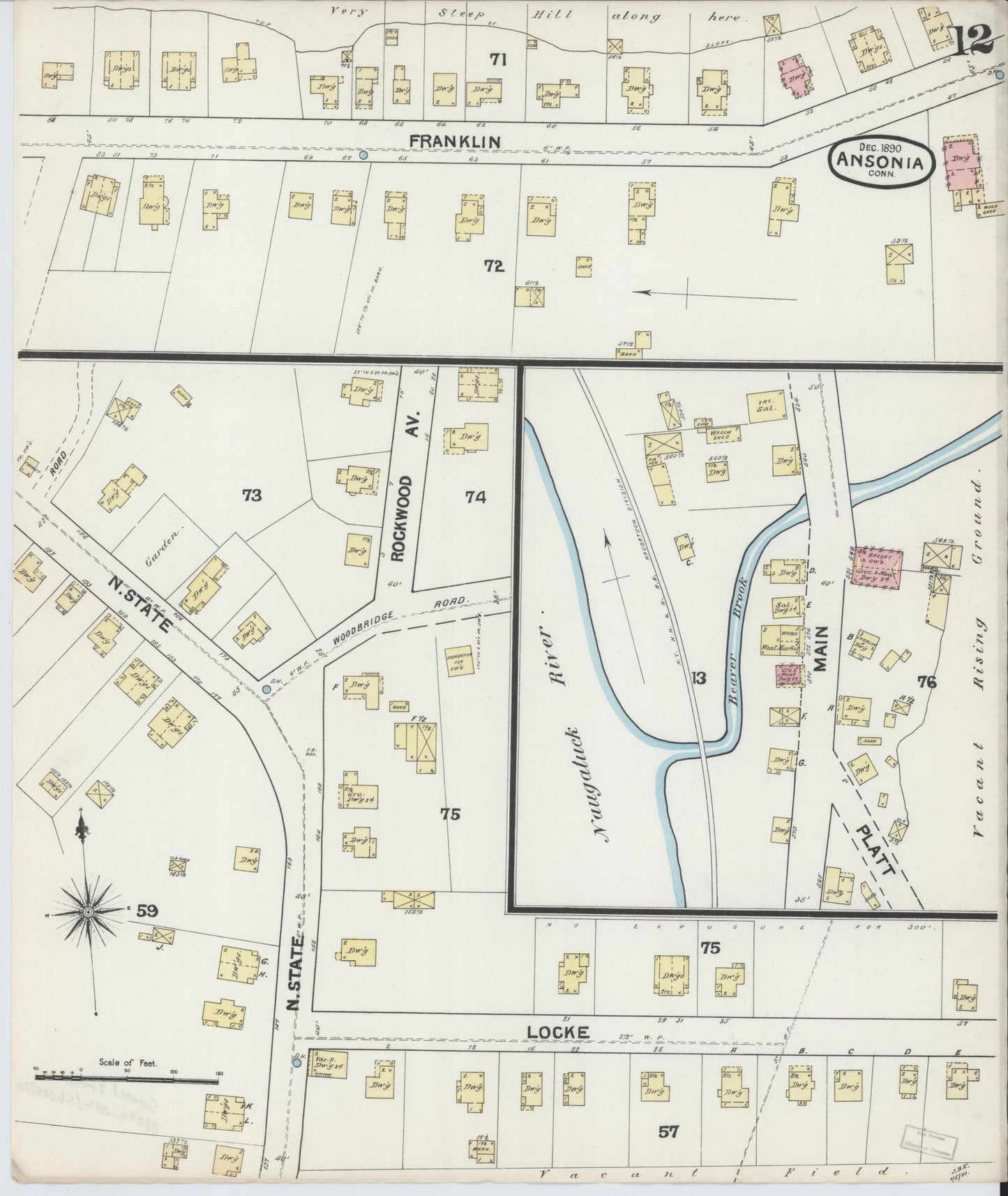Sanborn Fire Insurance Map from Ansonia, New Haven County, Connecticut (1890), Sheet #0012 - Complete Map Set gallery image, historic Sanborn map, vintage wall art, Connecticut Connecticut