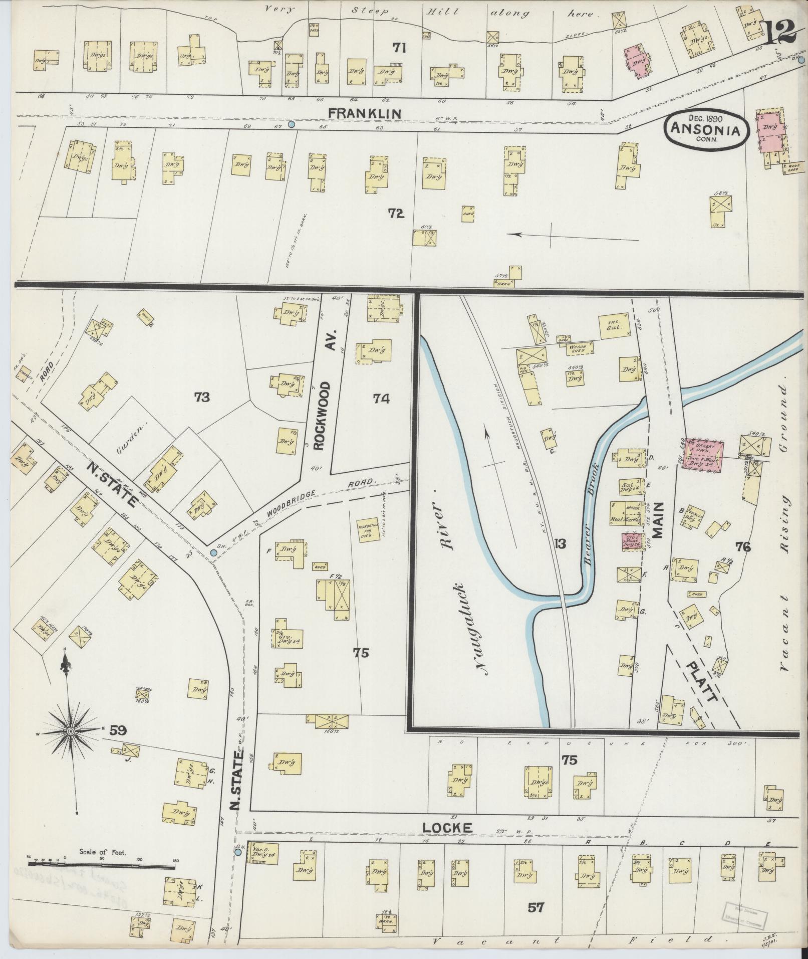 Sanborn Fire Insurance Map from Ansonia, New Haven County, Connecticut (1890), Sheet #0012 - Complete Map Set gallery image, historic Sanborn map, vintage wall art, Connecticut Connecticut