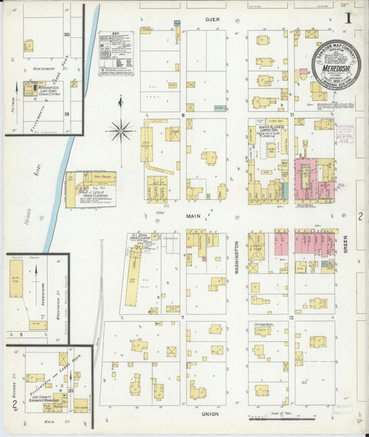 Sanborn Fire Insurance Map from Meredosia, Morgan County, Illinois (1905), Sheet #0001 - Historic Sanborn Fire Insurance Map Print, vintage old map wall art, antique decor, genealogy gift, Illinois Illinois map