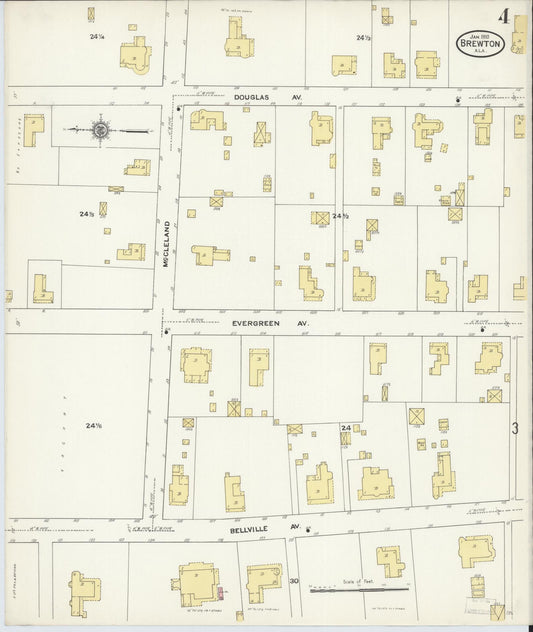 Sanborn Fire Insurance Map from Brewton, Escambia County, Alabama (1910), Sheet #0004 - Historic Sanborn Fire Insurance Map Print, vintage old map wall art, antique decor, genealogy gift, Alabama Alabama map
