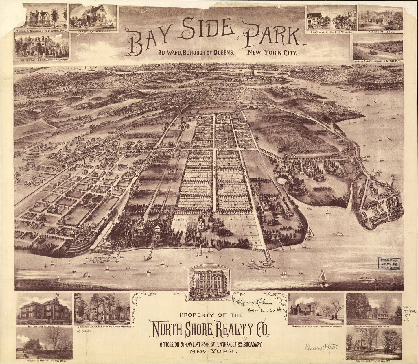 Bay Side Park, 3d ward, borough of Queens, New York City. (1915) – Historic Bird’s-Eye View Panorama Print