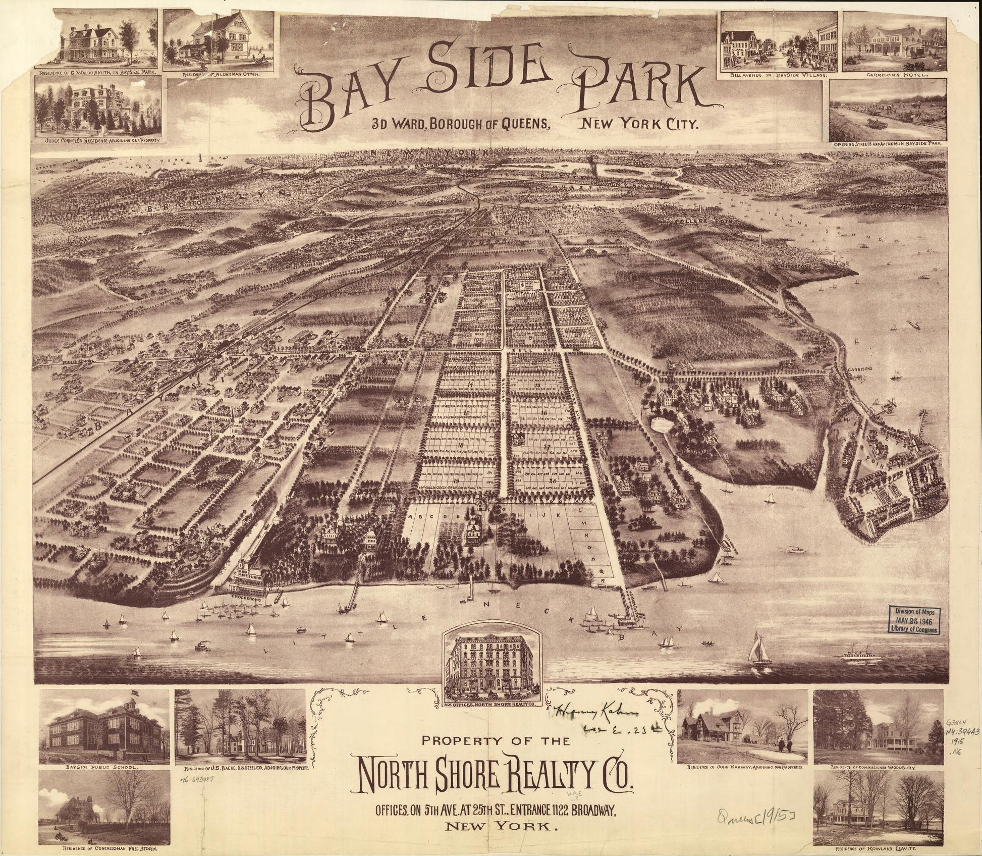 Bay Side Park, 3d ward, borough of Queens, New York City. (1915) – Historic Bird’s-Eye View Panorama Print