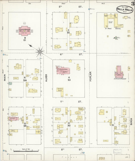 Sanborn Fire Insurance Map from Walla Walla, Walla Walla County, Washington (1890), Sheet #0003 - Historic Sanborn Fire Insurance Map Print, vintage old map wall art, antique decor, genealogy gift, Washington Washington map