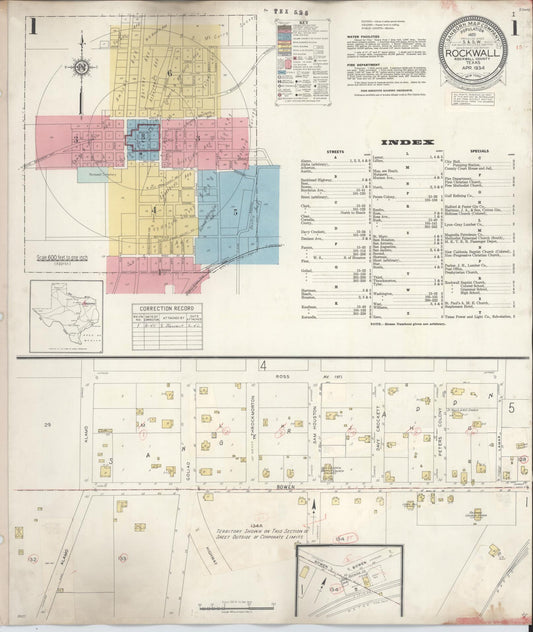 Sanborn Fire Insurance Map from Rockwall, Rockwall County, Texas (1945), Sheet #0001 - Historic Sanborn Fire Insurance Map Print, vintage old map wall art, antique decor, genealogy gift, Texas Texas map