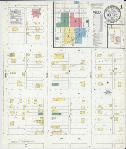 Sanborn Fire Insurance Map from Wayne, Wayne County, Nebraska (1902), Sheet #0001 - Complete Map Set gallery image, historic Sanborn map, vintage wall art, Nebraska Nebraska
