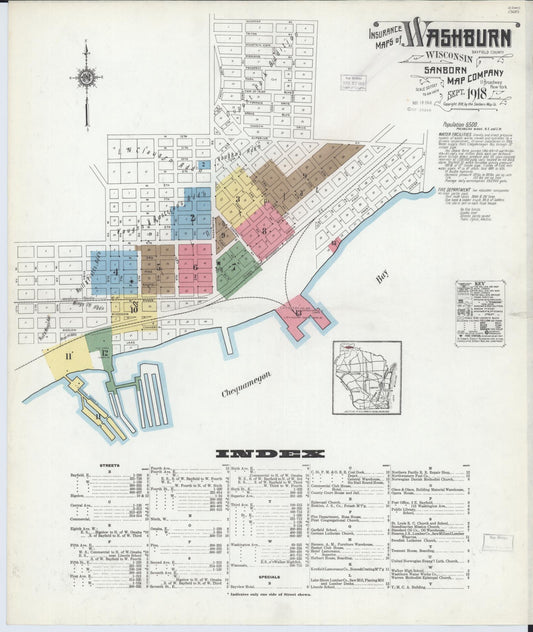 Sanborn Fire Insurance Map from Washburn, Bayfield County, Wisconsin (1918), Sheet #0001 - Complete Map Set gallery image, historic Sanborn map, vintage wall art, Wisconsin Wisconsin