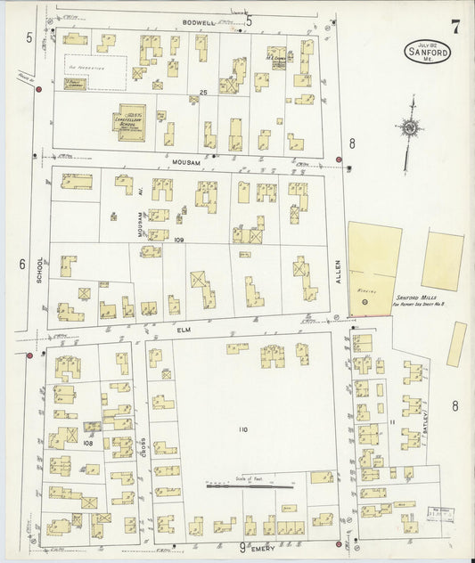 Sanborn Fire Insurance Map from Sanford, York County, Maine (1912), Sheet #0007 - Historic Sanborn Fire Insurance Map Print, vintage old map wall art, antique decor, genealogy gift, Maine Maine map