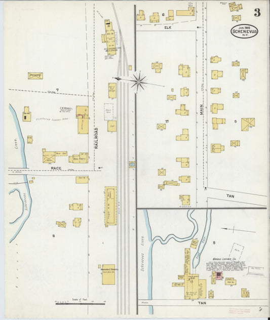 Sanborn Fire Insurance Map from Schenevus, Otsego County, New York (1905), Sheet #0003 - Historic Sanborn Fire Insurance Map Print, vintage old map wall art, antique decor, genealogy gift, New York New York map