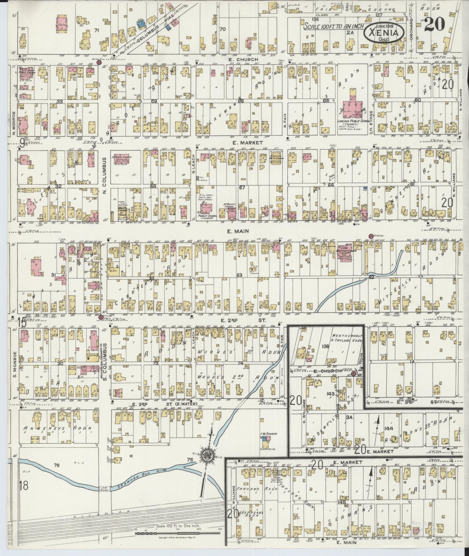 Sanborn Fire Insurance Map from Xenia, Greene County, Ohio (1919), Sheet #0020 - Historic Sanborn Fire Insurance Map Print, vintage old map wall art, antique decor, genealogy gift, Ohio Ohio map