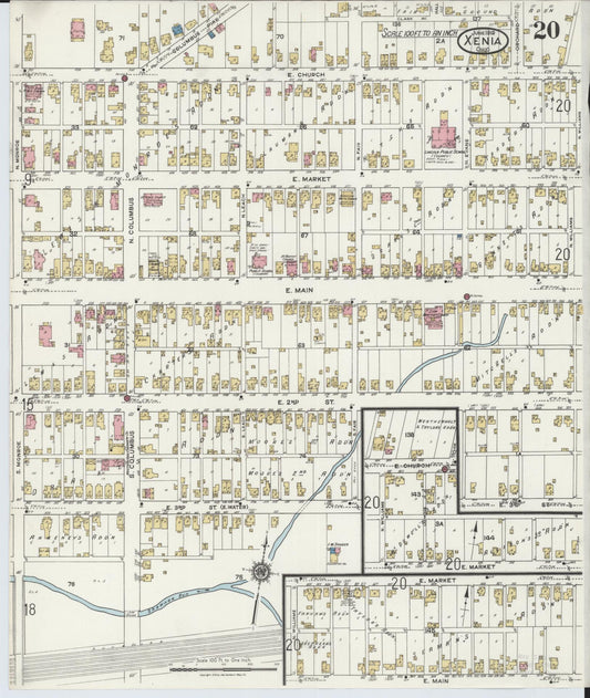 Sanborn Fire Insurance Map from Xenia, Greene County, Ohio (1919), Sheet #0020 - Historic Sanborn Fire Insurance Map Print, vintage old map wall art, antique decor, genealogy gift, Ohio Ohio map