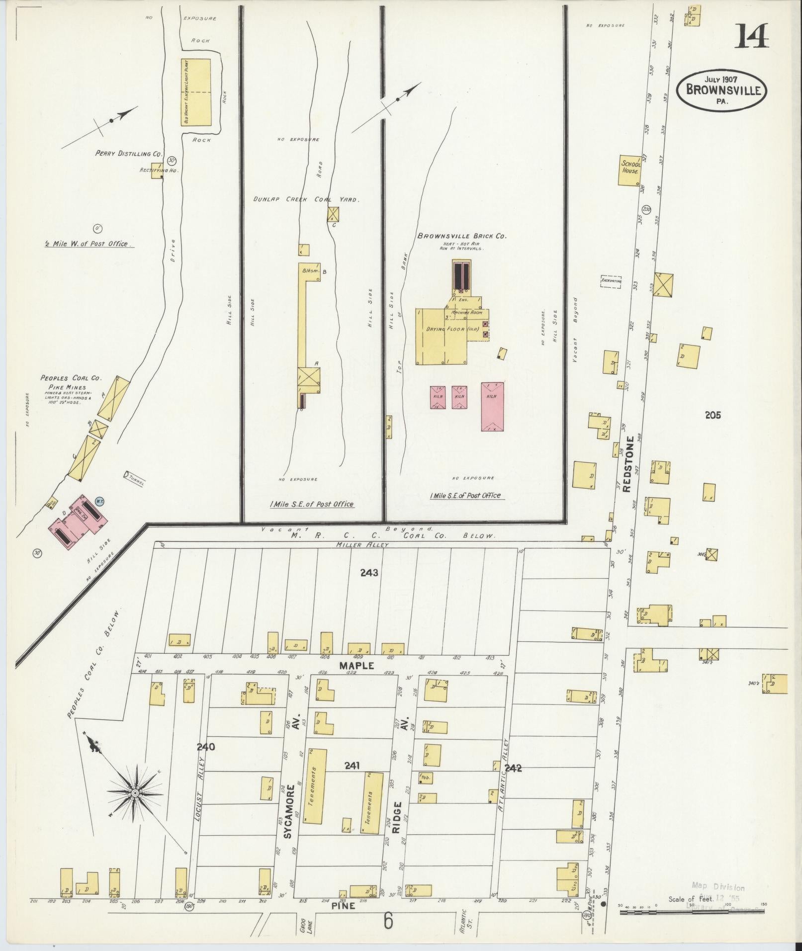 Sanborn Fire Insurance Map from Brownsville, Fayette County, Pennsylvania (1907), Sheet #0014 - Historic Sanborn Fire Insurance Map Print, vintage old map wall art, antique decor, genealogy gift, Pennsylvania Pennsylvania map