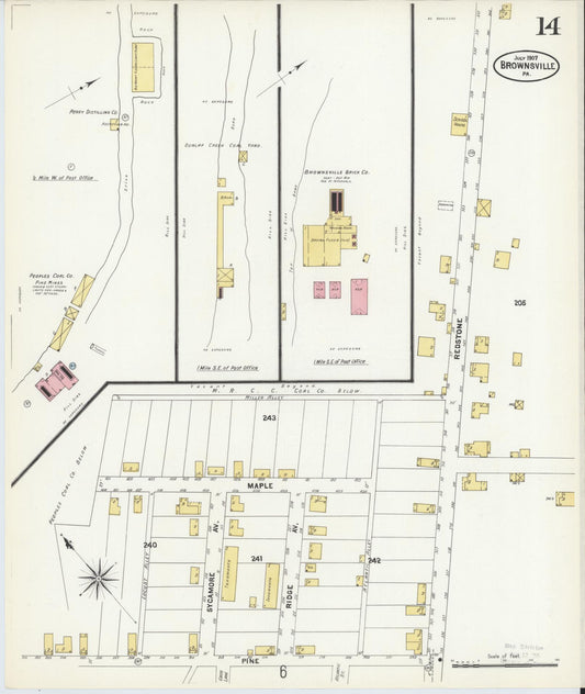 Sanborn Fire Insurance Map from Brownsville, Fayette County, Pennsylvania (1907), Sheet #0014 - Historic Sanborn Fire Insurance Map Print, vintage old map wall art, antique decor, genealogy gift, Pennsylvania Pennsylvania map