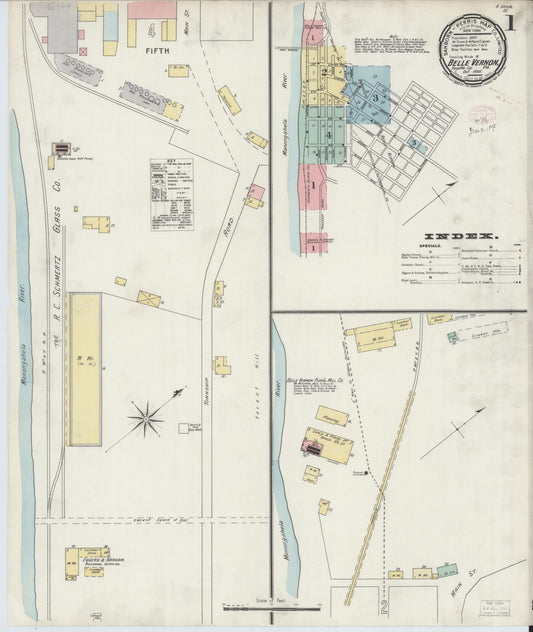 Sanborn Fire Insurance Map from Belle Vernon, Fayette County, Pennsylvania (1895), Sheet #0001 - Historic Sanborn Fire Insurance Map Print, vintage old map wall art, antique decor, genealogy gift, Pennsylvania Pennsylvania map