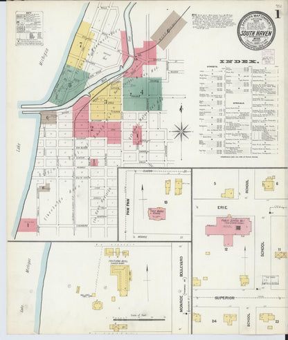 Sanborn Fire Insurance Map from South Haven, Van Buren County, Michigan (1902), Sheet #0001 - Historic Sanborn Fire Insurance Map Print, vintage old map wall art, antique decor, genealogy gift, Michigan Michigan map