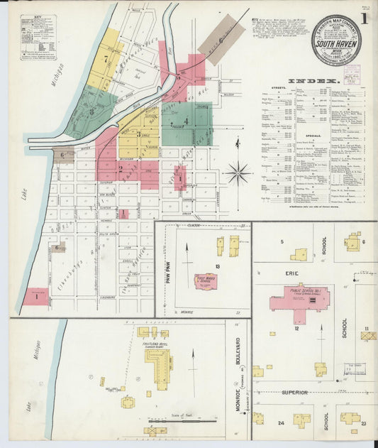 Sanborn Fire Insurance Map from South Haven, Van Buren County, Michigan (1902), Sheet #0001 - Historic Sanborn Fire Insurance Map Print, vintage old map wall art, antique decor, genealogy gift, Michigan Michigan map