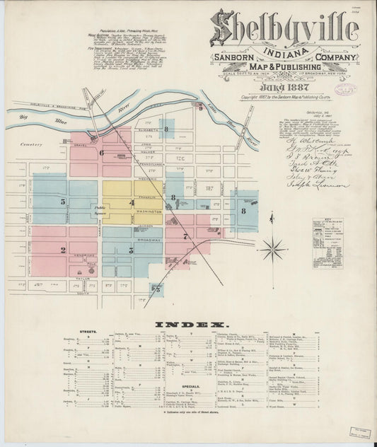 Sanborn Fire Insurance Map from Shelbyville, Shelby County, Indiana (1887), Sheet #0001 - Historic Sanborn Fire Insurance Map Print, vintage old map wall art, antique decor, genealogy gift, Indiana Indiana map