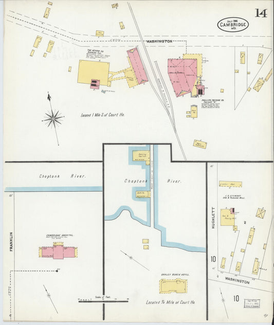 Dorchester, Maryland - 1906 - Sanborn Fire Insurance Map, Sheet #0014 - Historic Sanborn Fire Insurance Map Print, Dorchester Maryland 1906 0014 vintage old map wall art