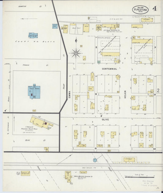 Sanborn Fire Insurance Map from Pipestone, Pipestone County, Minnesota (1898), Sheet #0004 - Historic Sanborn Fire Insurance Map Print, vintage old map wall art, antique decor, genealogy gift, Minnesota Minnesota map