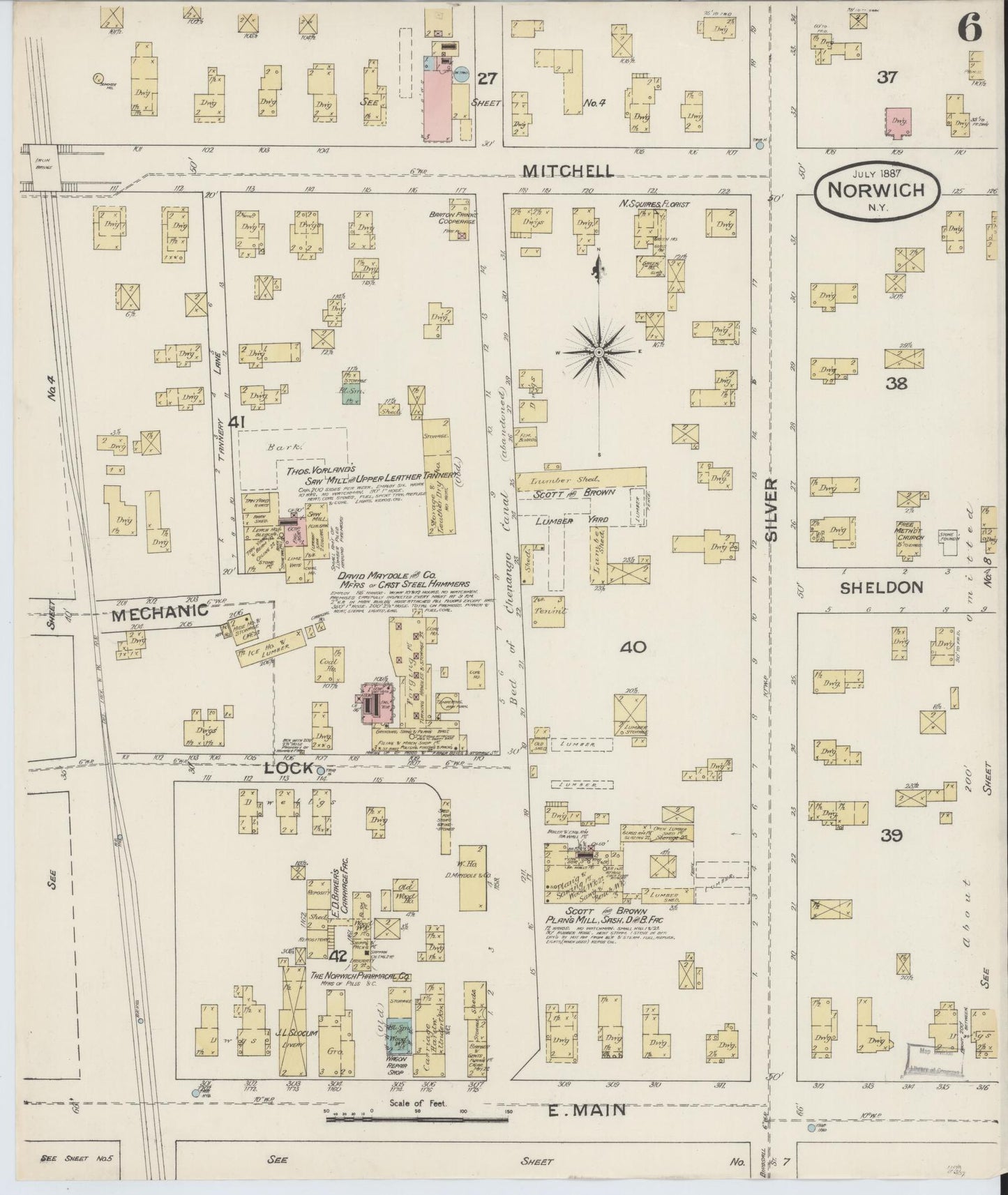 Sanborn Fire Insurance Map from Norwich, Chenango County, New York (1887), Sheet #0006 - Complete Map Set gallery image, historic Sanborn map, vintage wall art, New York New York