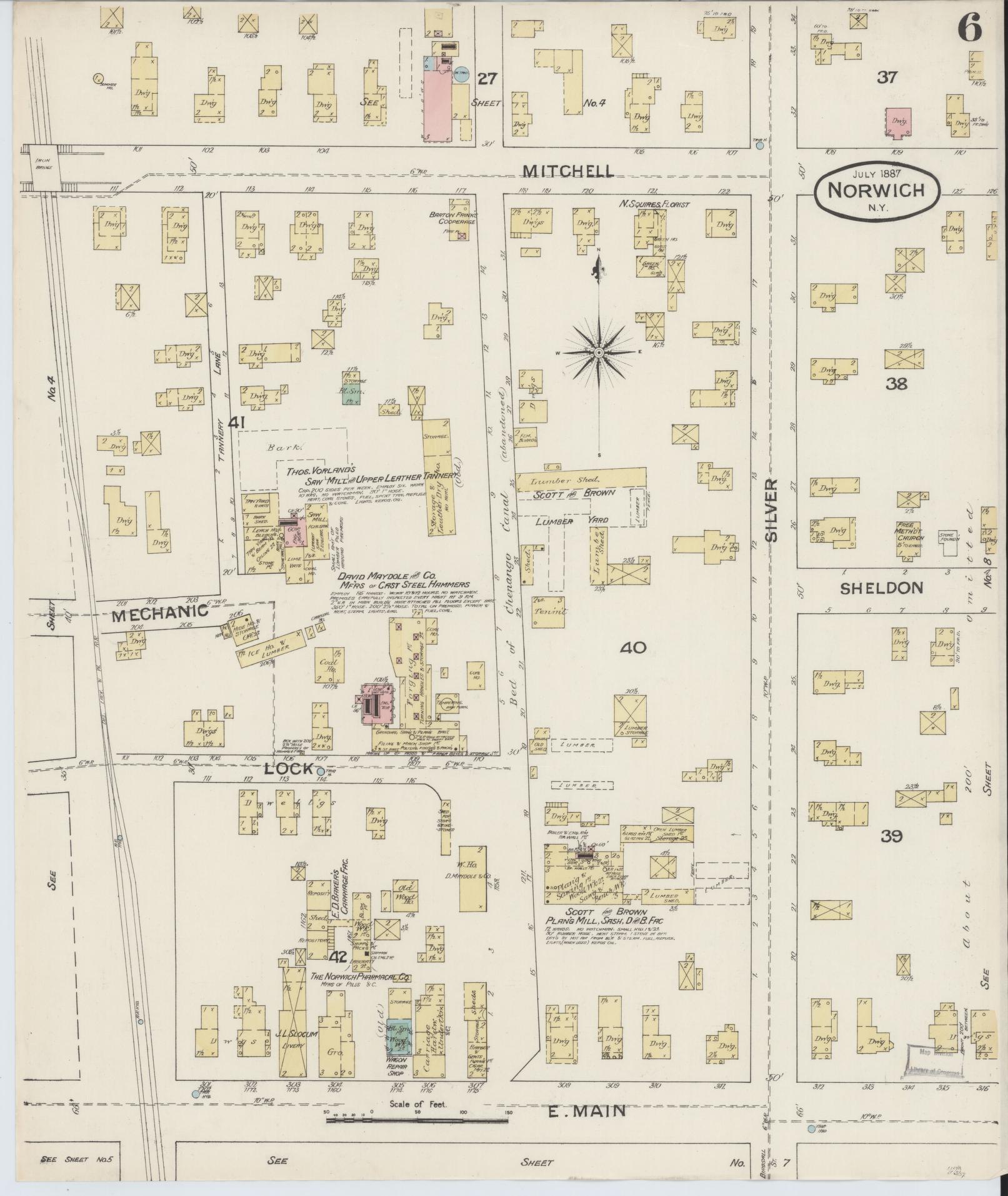 Sanborn Fire Insurance Map from Norwich, Chenango County, New York (1887), Sheet #0006 - Complete Map Set gallery image, historic Sanborn map, vintage wall art, New York New York