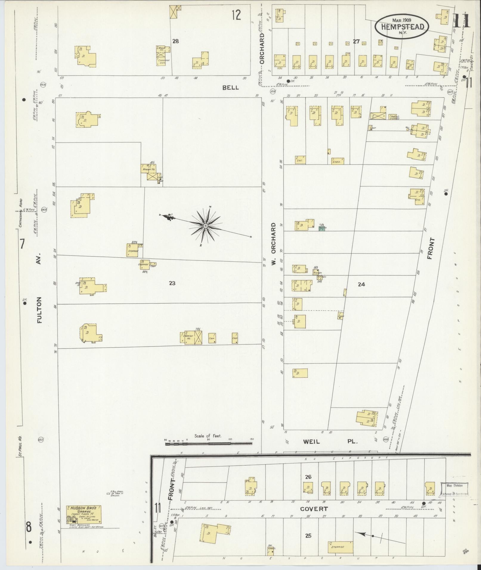 Sanborn Fire Insurance Map from Hempstead, Nassau County, New York (1909), Sheet #0011 - Historic Sanborn Fire Insurance Map Print, vintage old map wall art, antique decor, genealogy gift, New York New York map