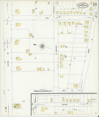Sanborn Fire Insurance Map from Hempstead, Nassau County, New York (1909), Sheet #0011 - Historic Sanborn Fire Insurance Map Print, vintage old map wall art, antique decor, genealogy gift, New York New York map