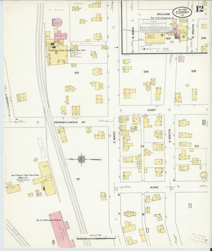 Sanborn Fire Insurance Map from Corry, Erie County, Pennsylvania (1909), Sheet #0012 - Complete Map Set gallery image, historic Sanborn map, vintage wall art, Pennsylvania Pennsylvania