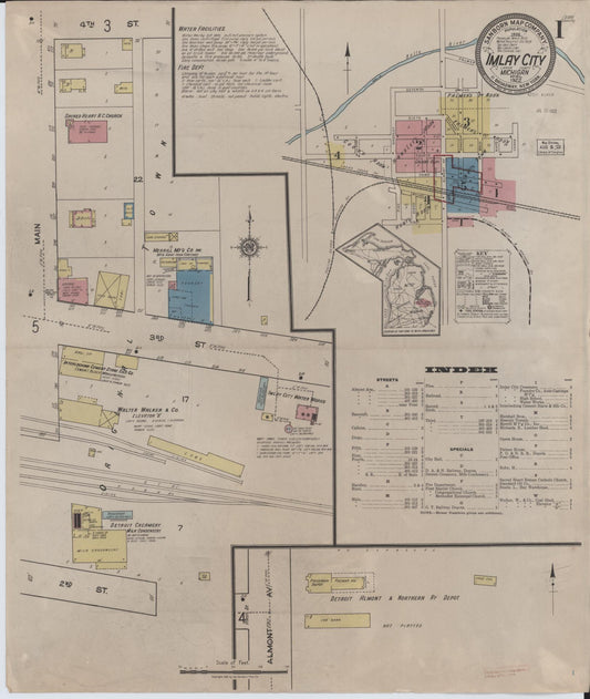 Sanborn Fire Insurance Map from Imlay City, Lapeer County, Michigan (1922), Sheet #0001 - Historic Sanborn Fire Insurance Map Print, vintage old map wall art, antique decor, genealogy gift, Michigan Michigan map