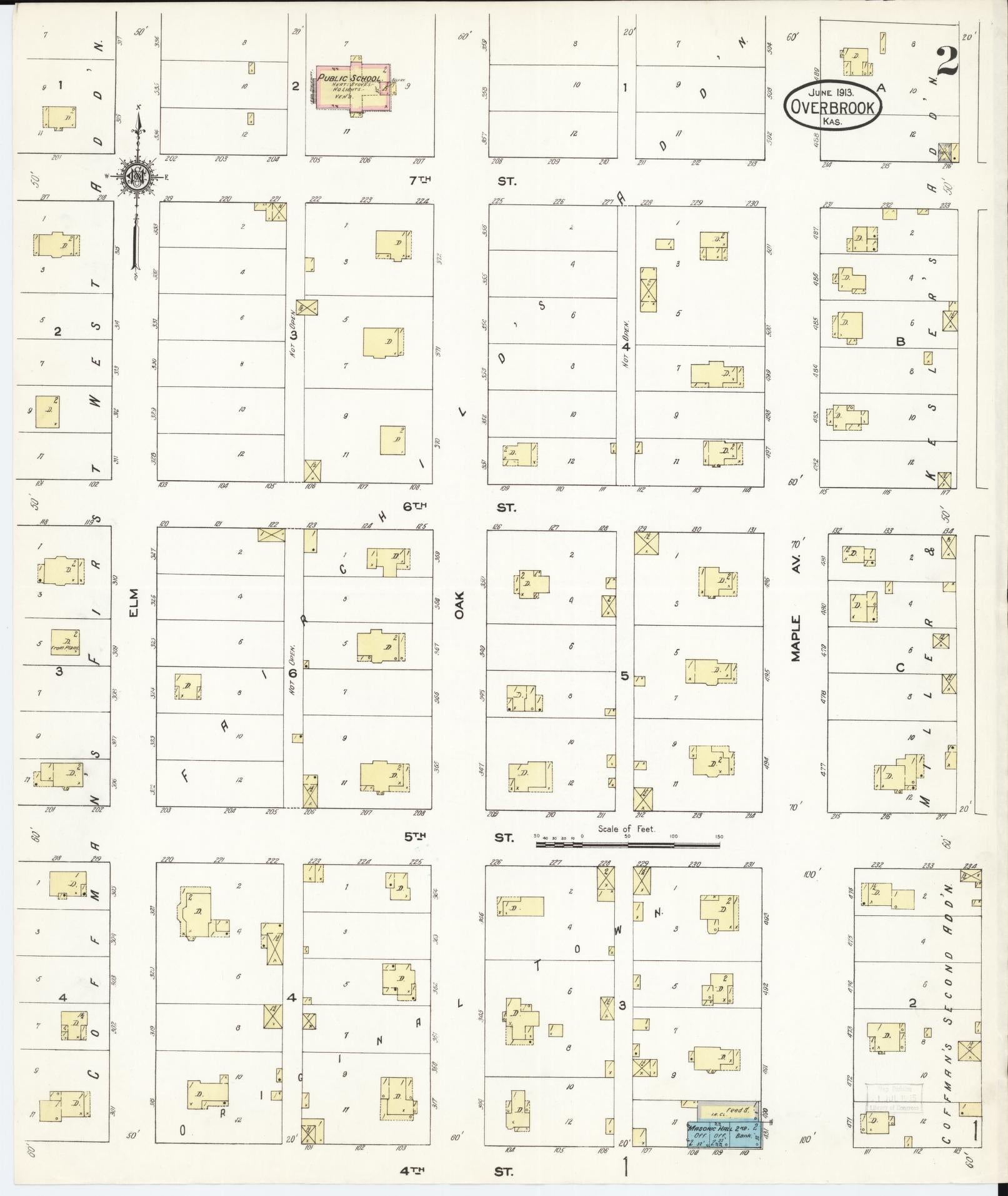 Sanborn Fire Insurance Map from Overbrook, Osage County, Kansas (1913), Sheet #0002 - Complete Map Set gallery image, historic Sanborn map, vintage wall art, Kansas Kansas