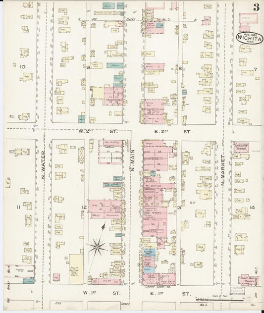 Sanborn Fire Insurance Map from Wichita, Sedgwick County, Kansas (1886), Sheet #0003 - Historic Sanborn Fire Insurance Map Print, vintage old map wall art, antique decor, genealogy gift, Kansas Kansas map
