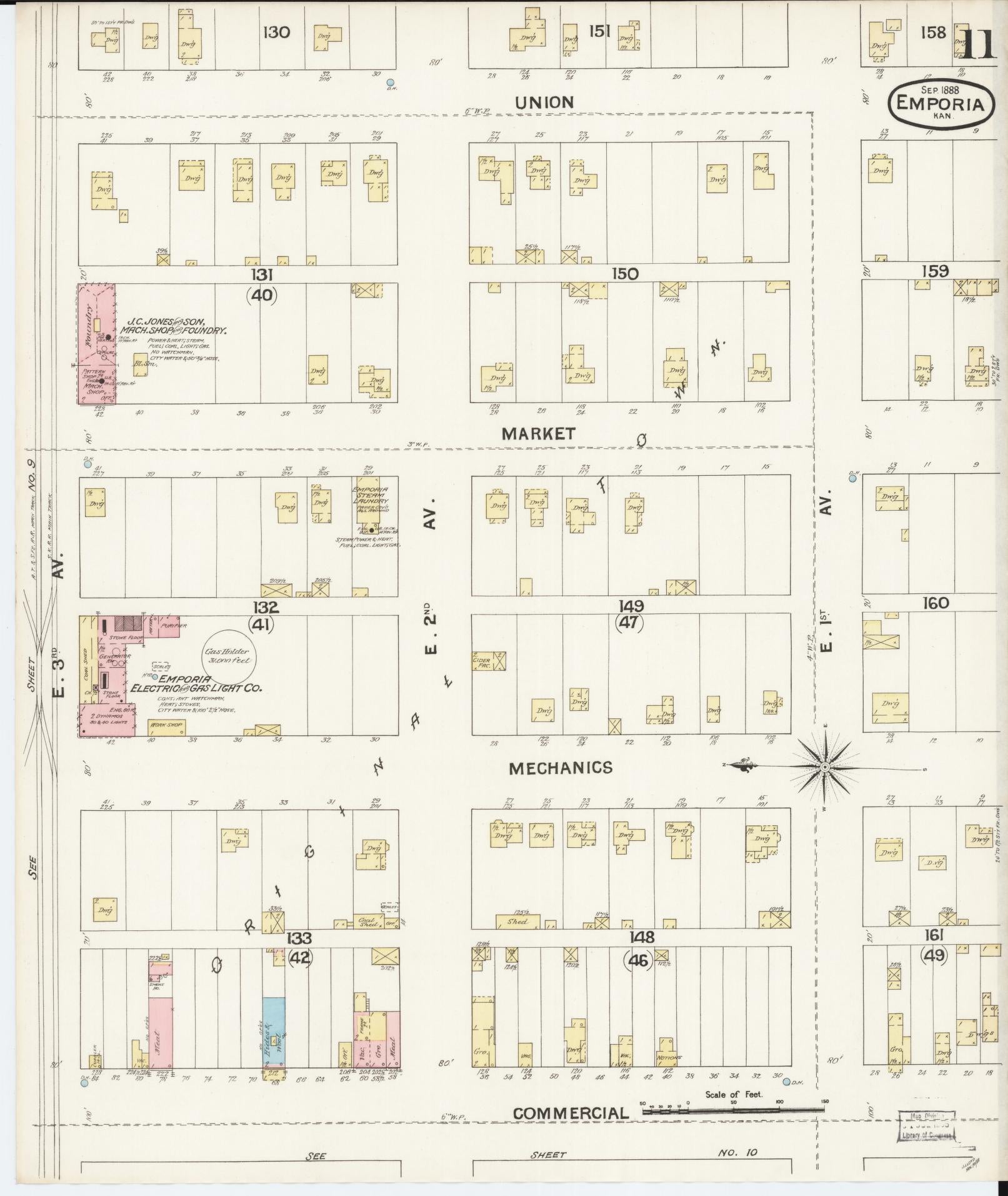 Sanborn Fire Insurance Map from Emporia, Lyon County, Kansas (1888), Sheet #0011 - Historic Sanborn Fire Insurance Map Print, vintage old map wall art, antique decor, genealogy gift, Kansas Kansas map