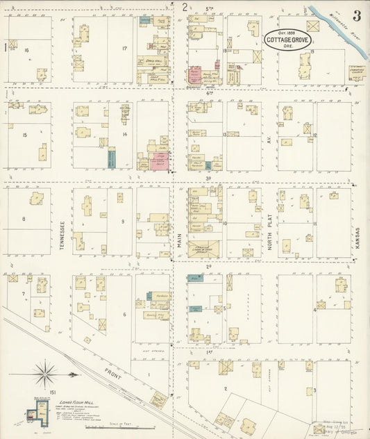 Sanborn Fire Insurance Map from Cottage Grove, Lane County, Oregon (1898), Sheet #0003 - Historic Sanborn Fire Insurance Map Print, vintage old map wall art, antique decor, genealogy gift, Oregon Oregon map