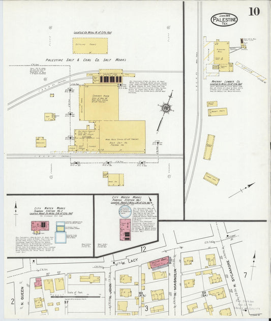 Sanborn Fire Insurance Map from Palestine, Anderson County, Texas (1919), Sheet #0010 - Historic Sanborn Fire Insurance Map Print, vintage old map wall art, antique decor, genealogy gift, Texas Texas map