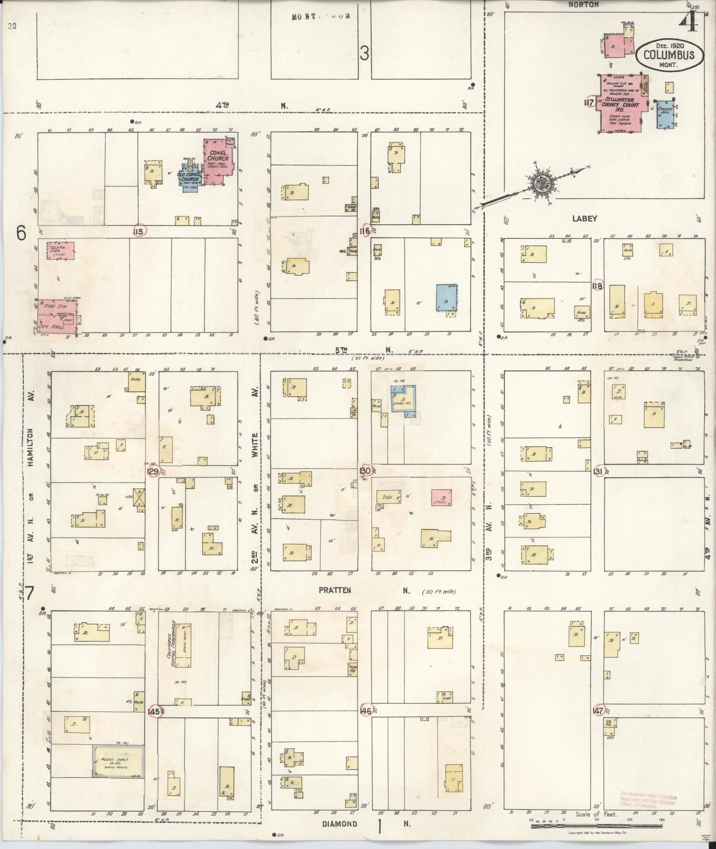 Sanborn Fire Insurance Map from Columbus, Stillwater County, Montana (1942), Sheet #0004 - Complete Map Set gallery image, historic Sanborn map, vintage wall art, Montana Montana