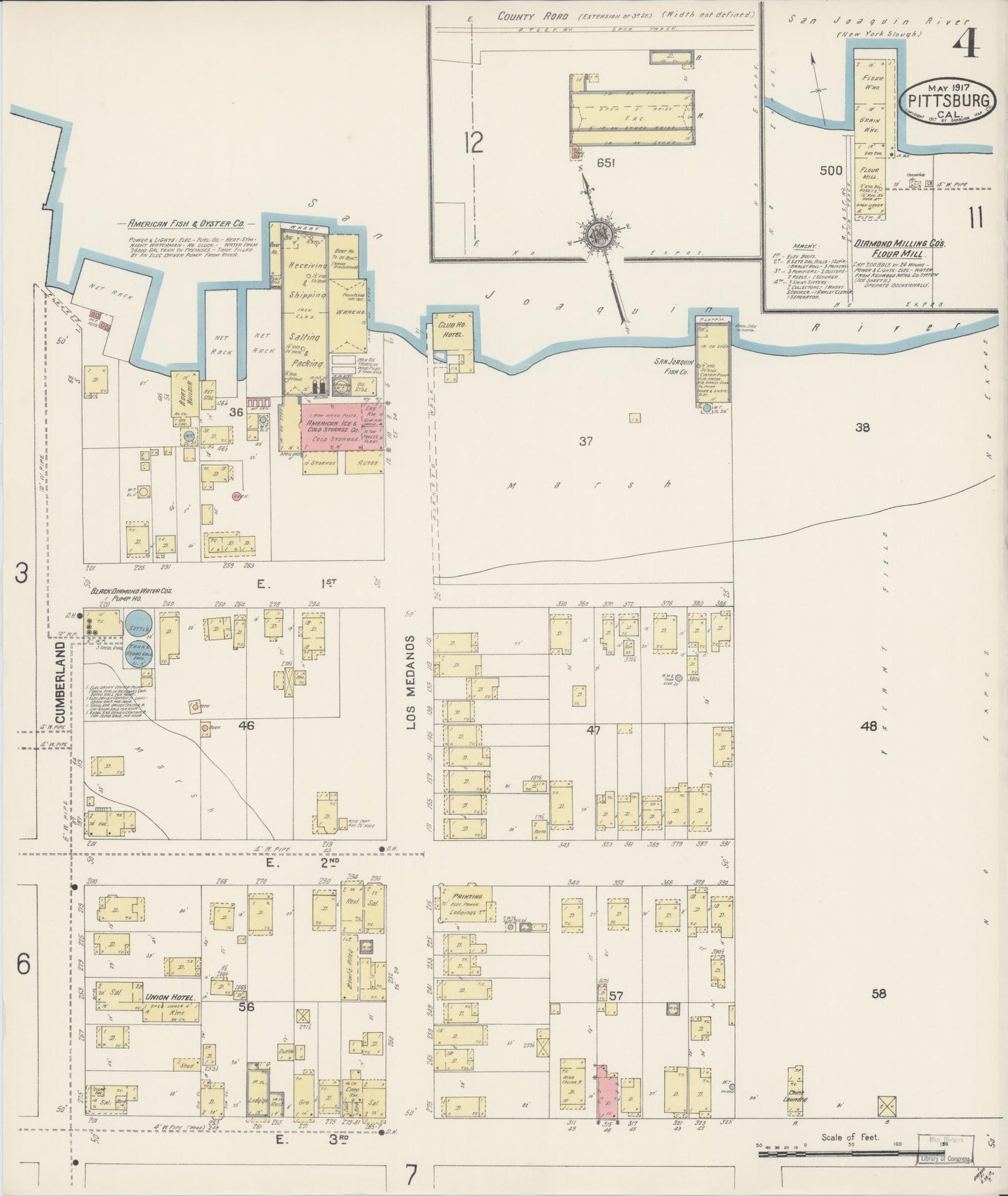 Sanborn Fire Insurance Map from Pittsburg, Contra Costa County, California (1917), Sheet #0004 - Complete Map Set gallery image, historic Sanborn map, vintage wall art, California California