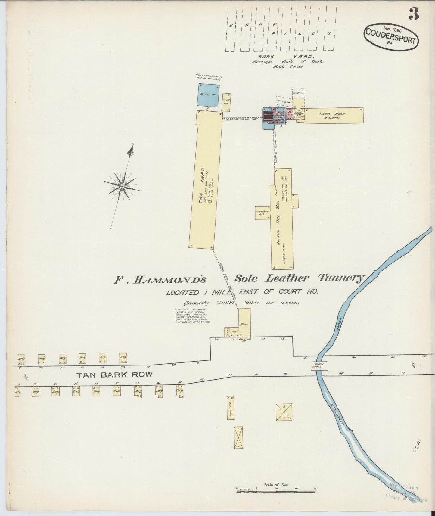 Sanborn Fire Insurance Map from Coudersport, Potter County, Pennsylvania (1886), Sheet #0003 - Historic Sanborn Fire Insurance Map Print, vintage old map wall art, antique decor, genealogy gift, Pennsylvania Pennsylvania map