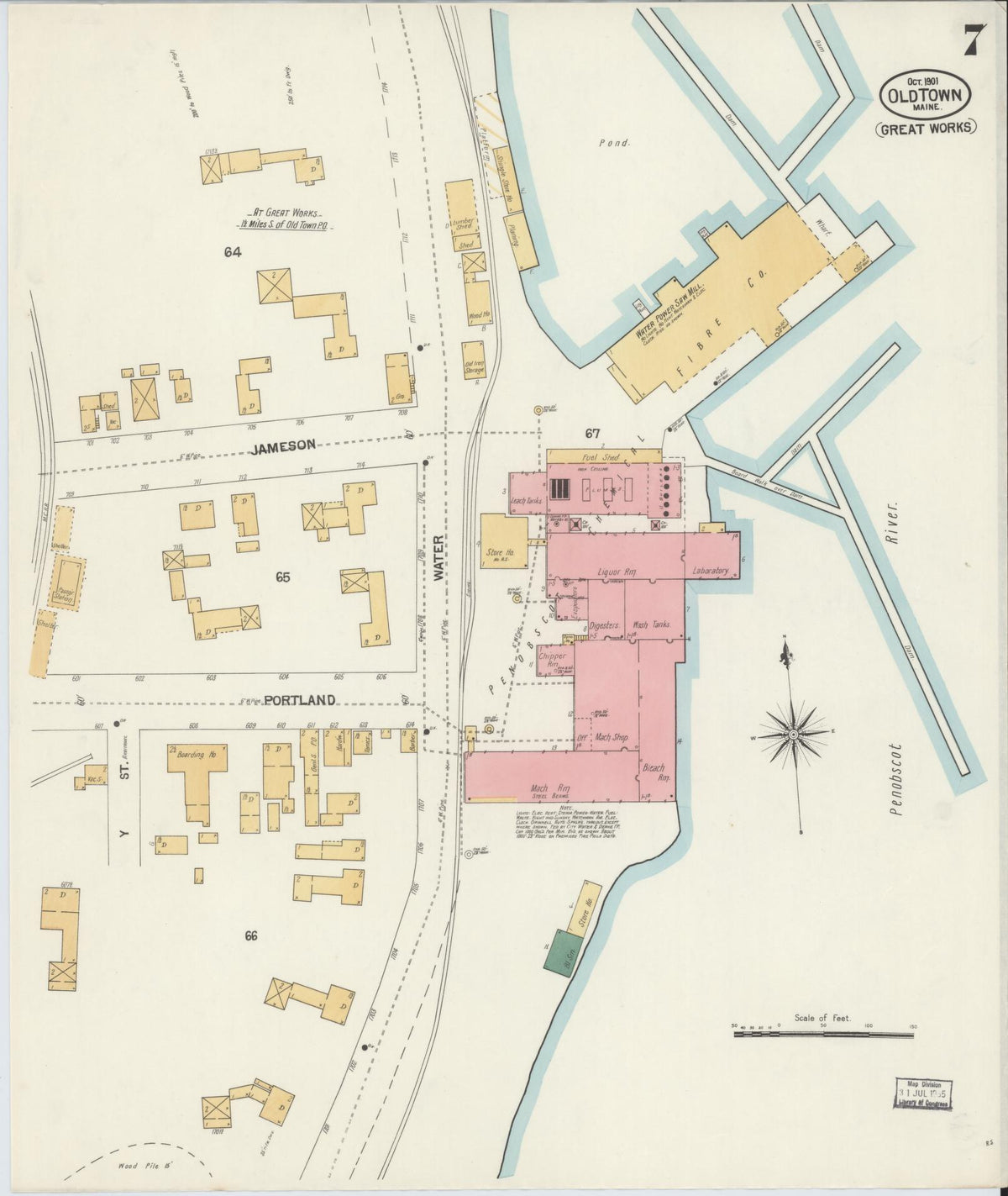 Sanborn Fire Insurance Map from Old Town, Penobscot County, Maine (1901), Sheet #0007 - Historic Sanborn Fire Insurance Map Print, vintage old map wall art, antique decor, genealogy gift, Maine Maine map
