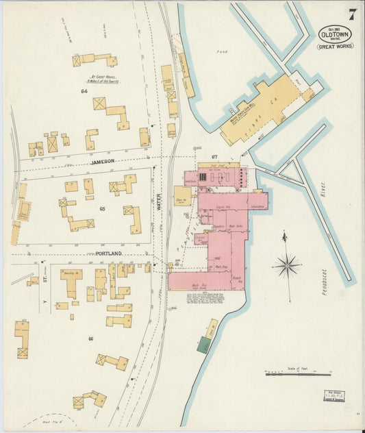Sanborn Fire Insurance Map from Old Town, Penobscot County, Maine (1901), Sheet #0007 - Historic Sanborn Fire Insurance Map Print, vintage old map wall art, antique decor, genealogy gift, Maine Maine map