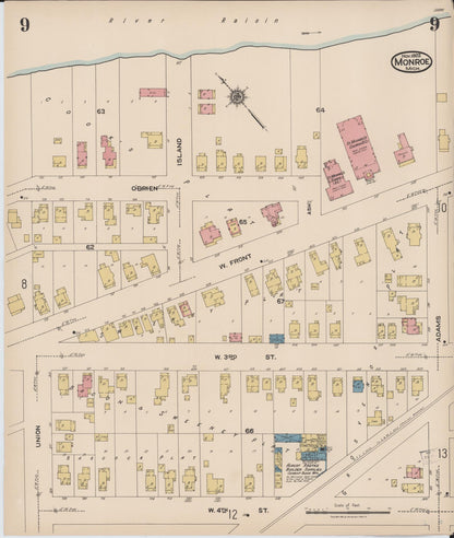 Sanborn Fire Insurance Map from Monroe, Monroe County, Michigan (1922), Sheet #0009 - Complete Map Set gallery image, historic Sanborn map, vintage wall art, Michigan Michigan