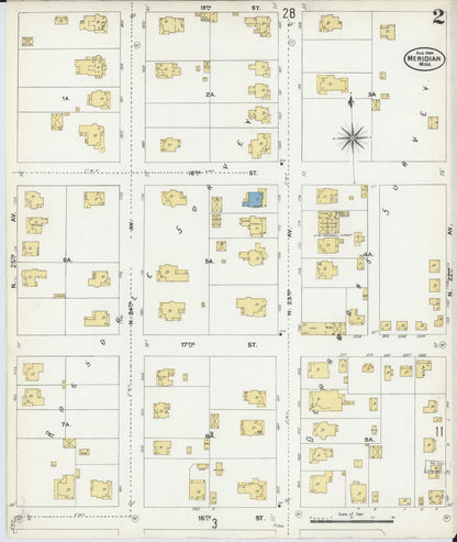 Sanborn Fire Insurance Map from Meridian, Lauderdale County, Mississippi (1906), Sheet #0002 - Complete Map Set gallery image, historic Sanborn map, vintage wall art, Mississippi Mississippi