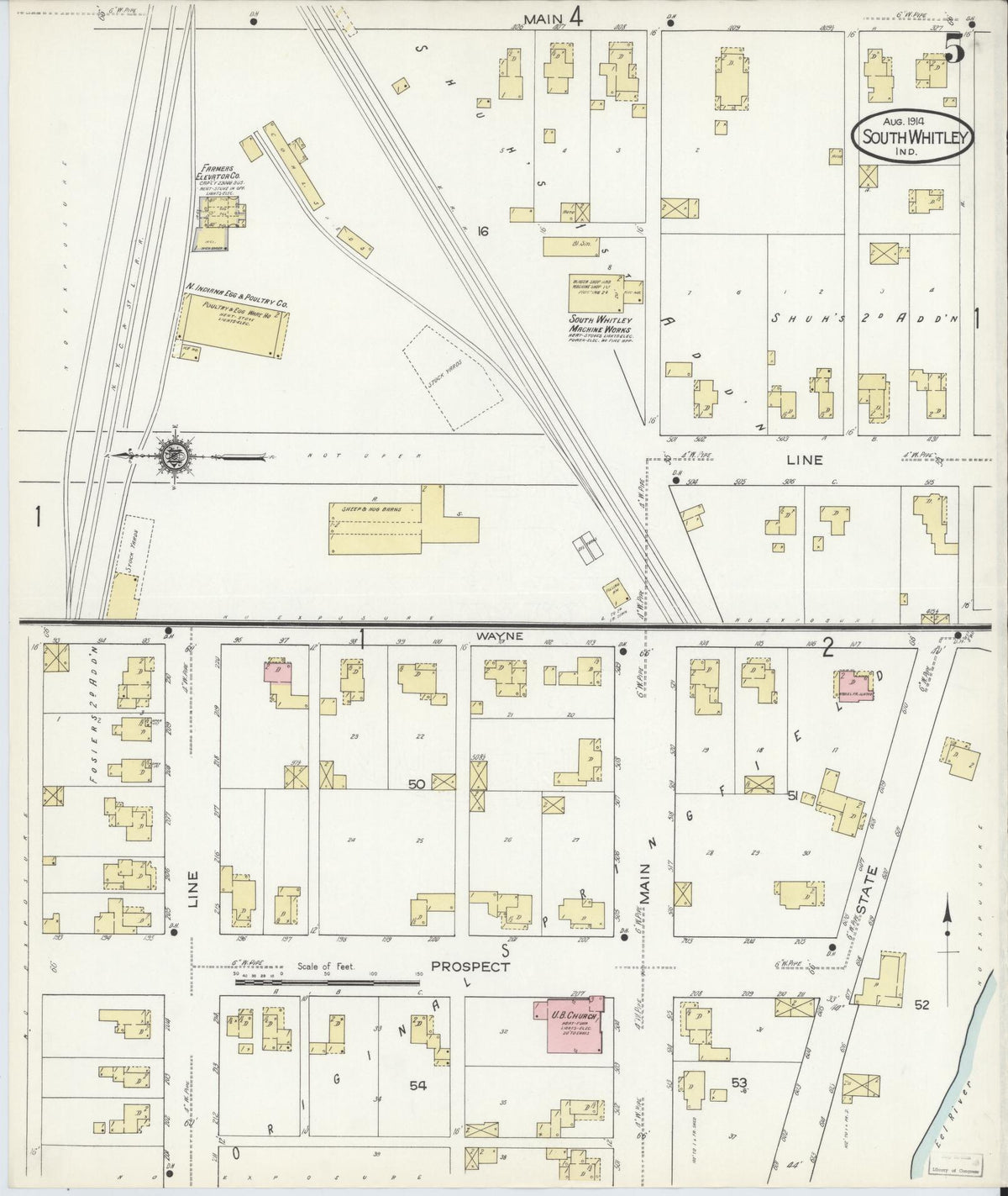 Sanborn Fire Insurance Map from South Whitley, Whitley County, Indiana (1914), Sheet #0005 - Historic Sanborn Fire Insurance Map Print, vintage old map wall art, antique decor, genealogy gift, Indiana Indiana map